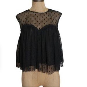 ZARA Black Polka Dot Tulle Top